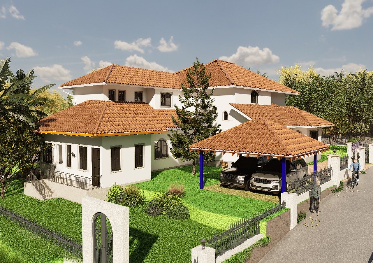 Chorao House rear side and car porch view