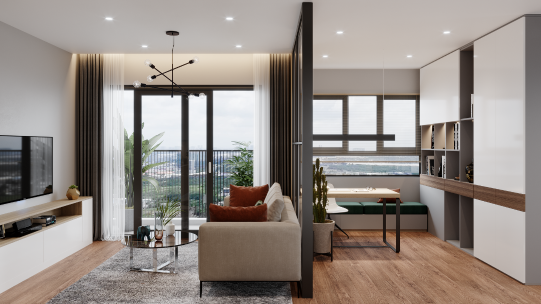 Modern studio apartment with smart layout and minimal interiors in an Indian metro city