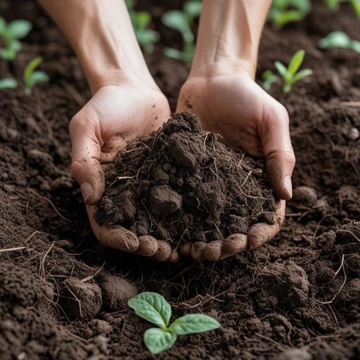 Hands holding soil with a young plant, representing soil testing and foundation preparation for home construction