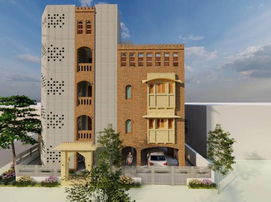 Exposed concrete home built by Simfy Homes, a construction company in Hyderabad