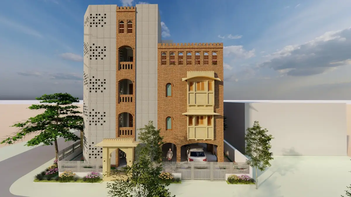 Exposed concrete home under construction by Simfy Homes in Hyderabad