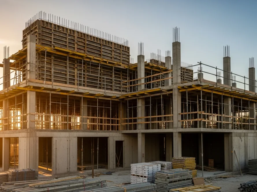 Luxury home under construction with reinforced concrete frame