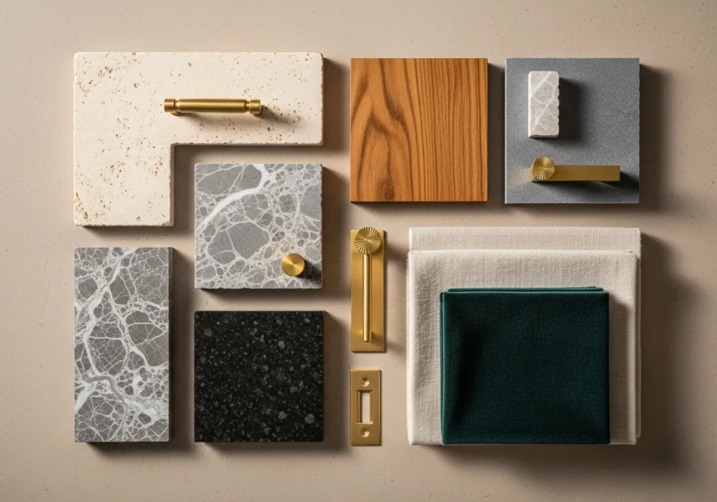 Interior material and finish samples laid out for selection