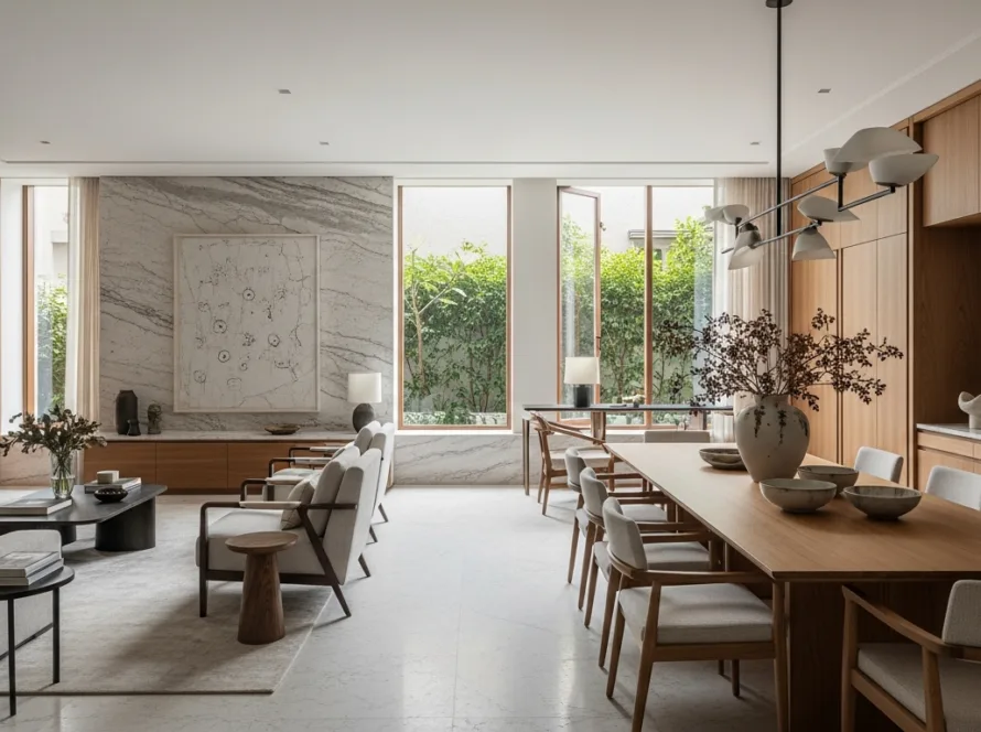 Luxury living and dining interior in an upscale Hyderabad home