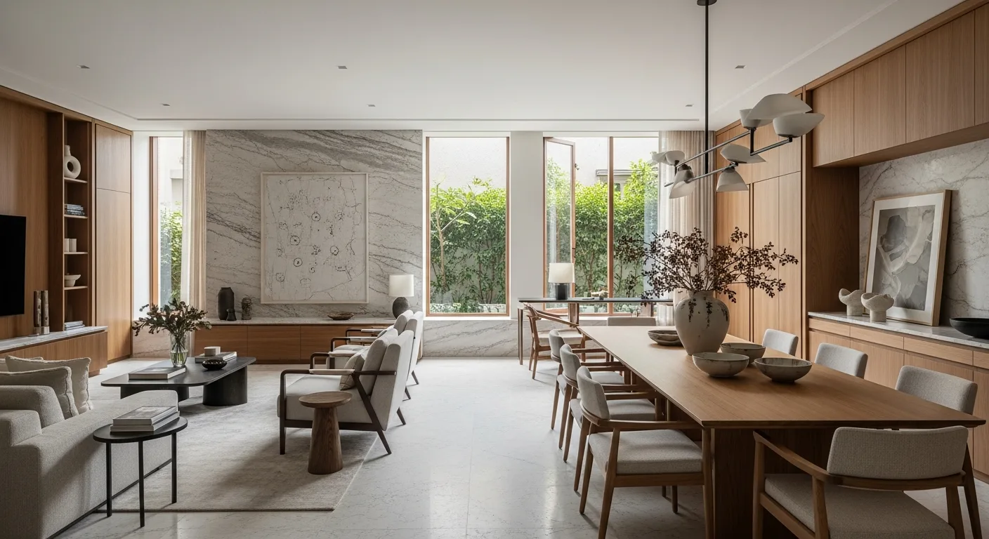 Luxury living and dining interior in an upscale Hyderabad home