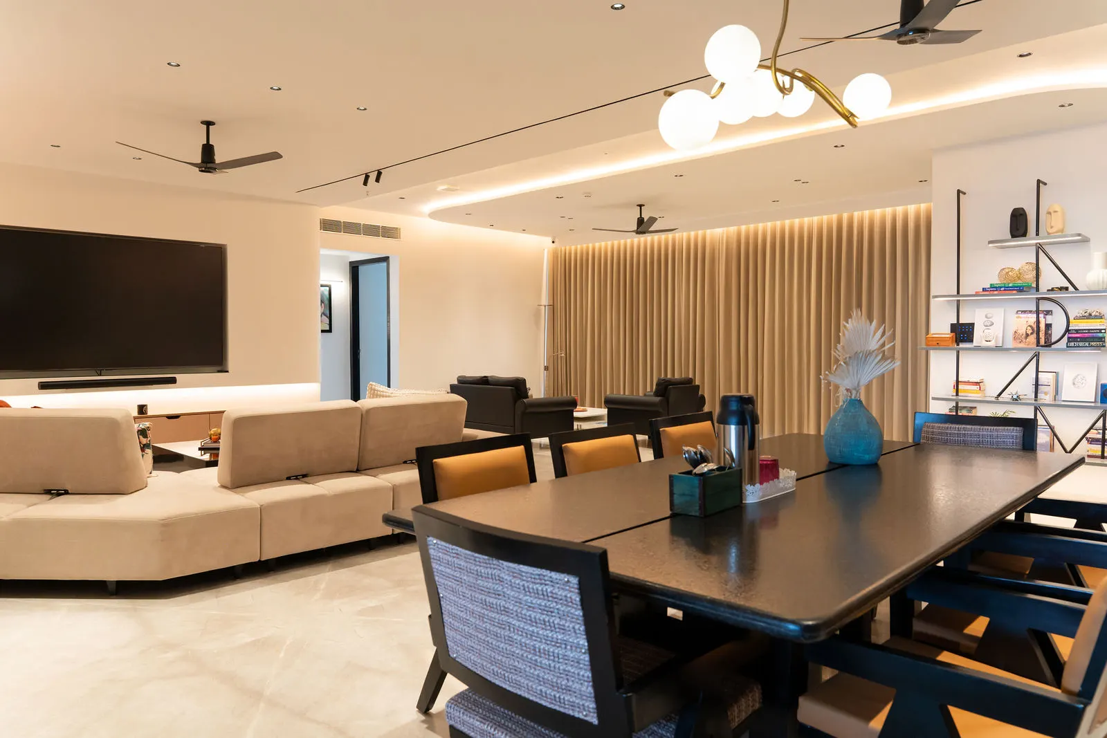 Dining and living zones sharing one open floor