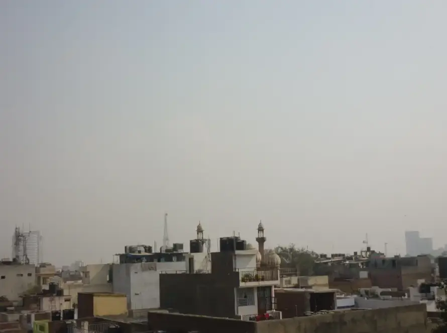 Flat concrete rooftop terraces on houses in an Indian city