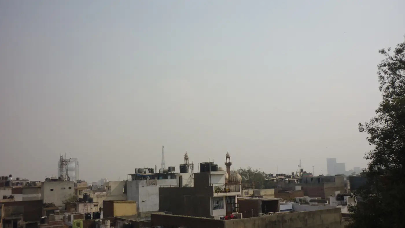 Flat concrete rooftop terraces on houses in an Indian city