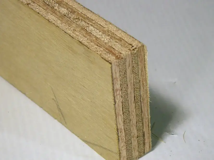 Plywood showing its layered edge