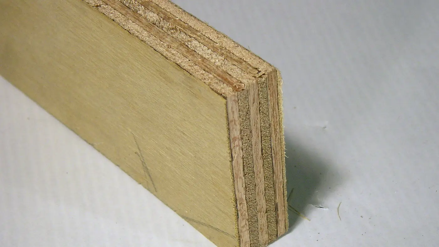 Plywood showing its layered edge