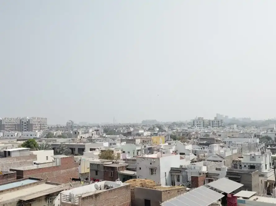 Rooftop solar panels installed on the roofs of houses in India